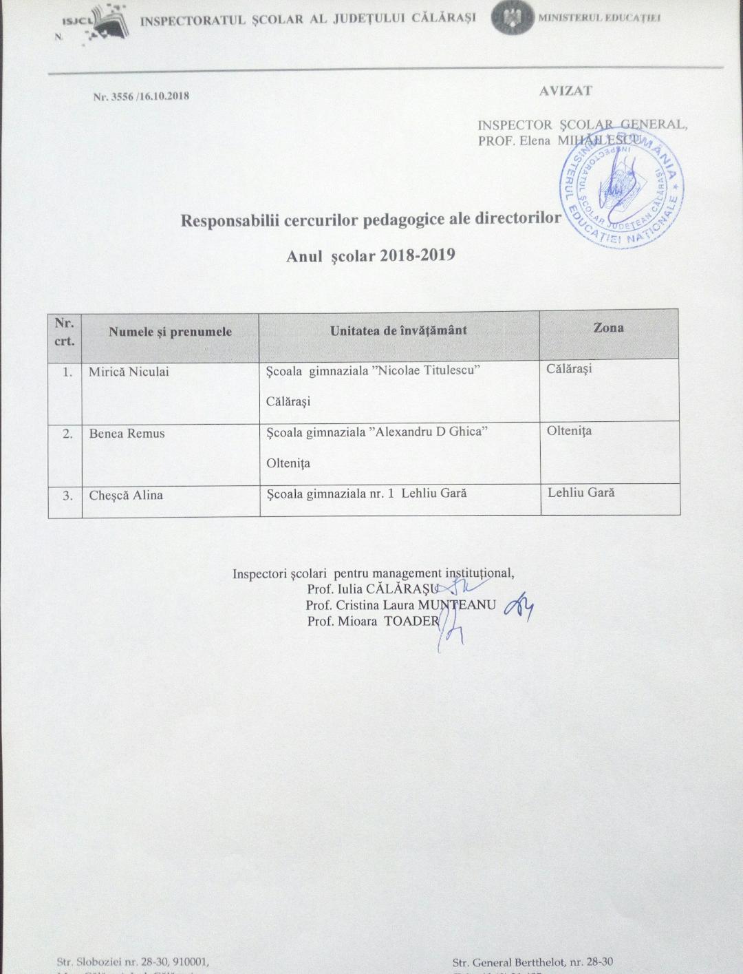Responsabilii cercurilor pedagogice ale directorilor 2018 2019